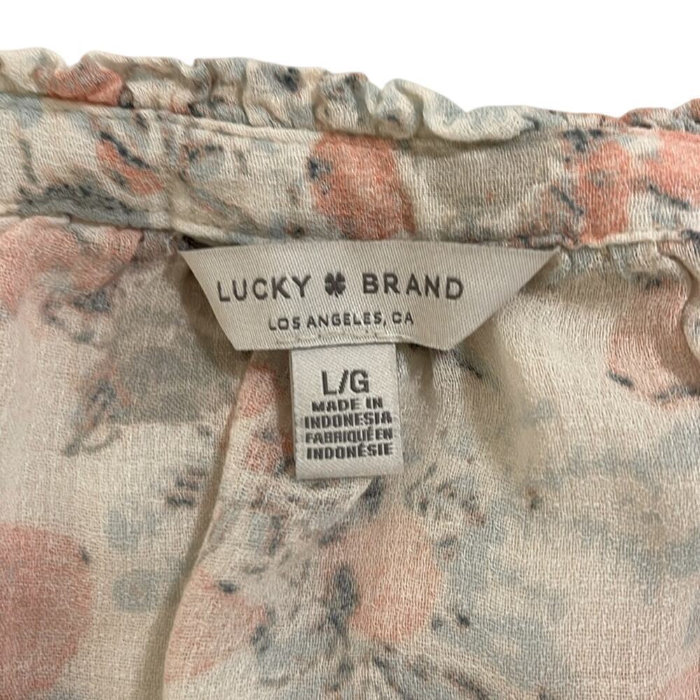 Lucky Brand Cream Floral Long Sleeve Tie Front Peasant Top | Size L/G - Picture 6 of 6